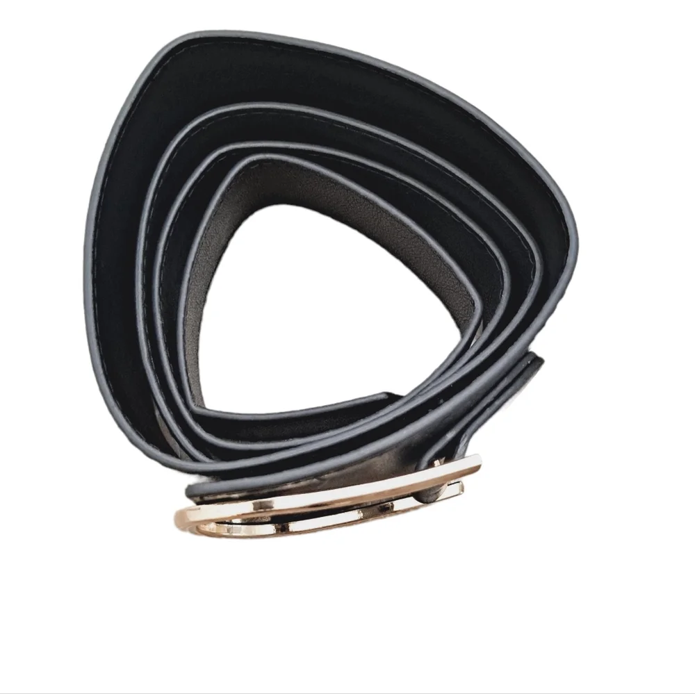 Black Faux Leather Corset Wrap Wide Waist belt Boho Asymmetrical Gold Buckle